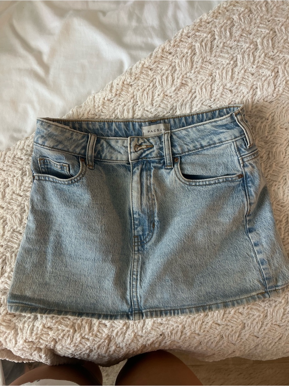 PacSun Light Wash Denim Mini Skirt in Pale Blue